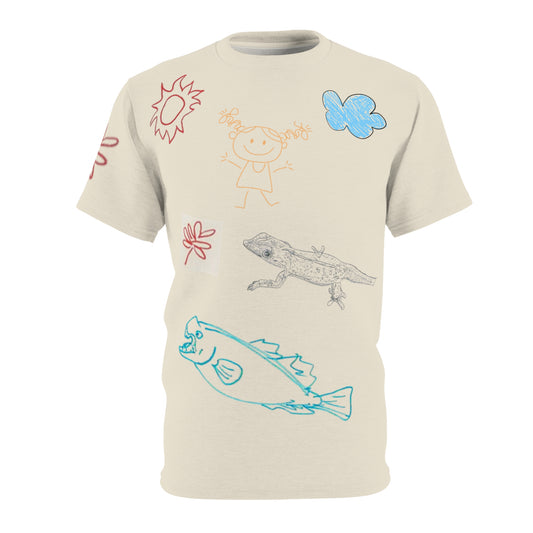 Playful Kids' Graphic Tee with Childlike Drawings, Fun T-Shirt for Children, Summer Apparel, Gift for Birthdays, Creative Outfit