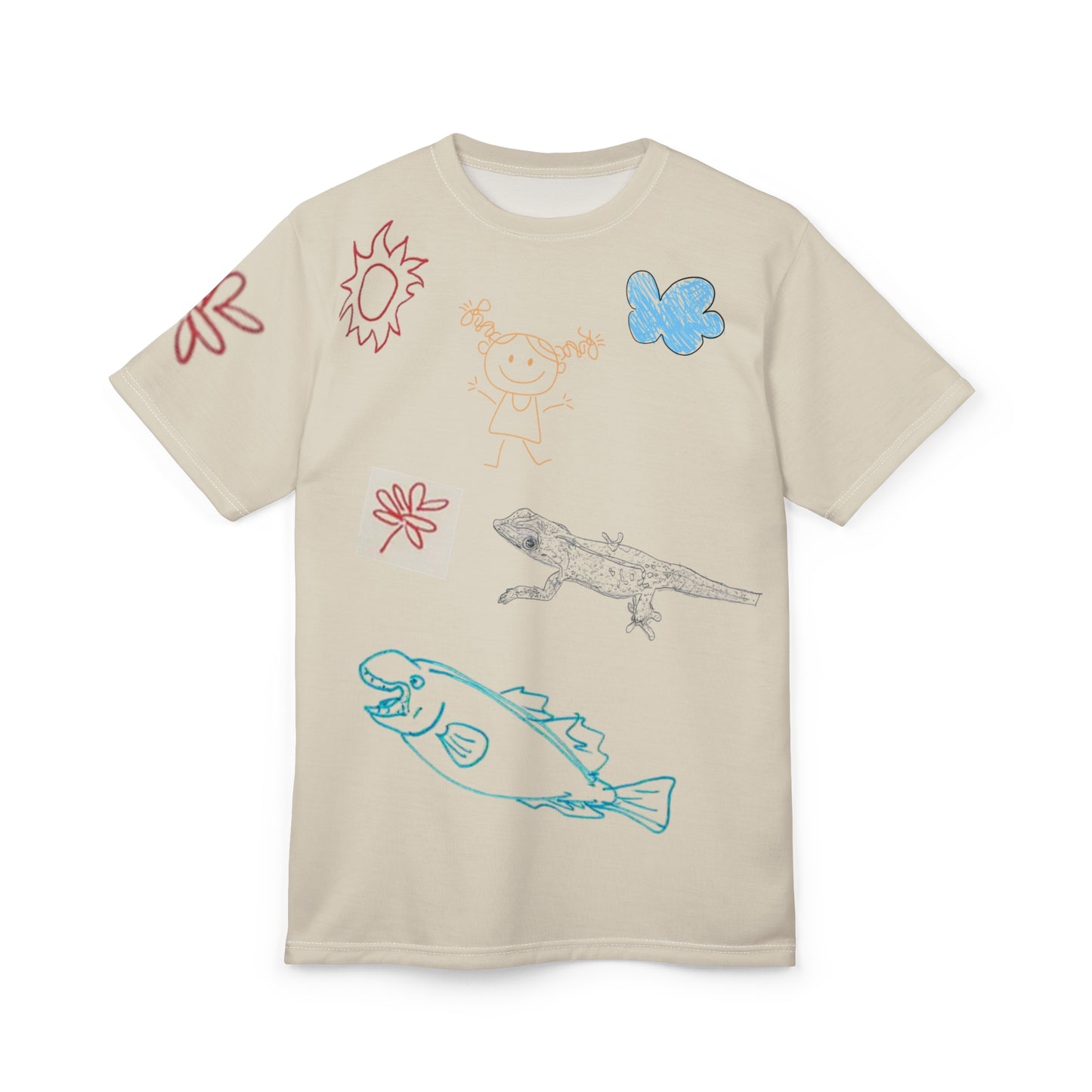Playful Kids' Graphic Tee with Childlike Drawings, Fun T-Shirt for Children, Summer Apparel, Gift for Birthdays, Creative Outfit